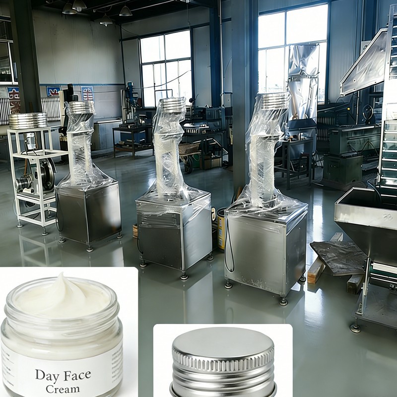 Proizvodna linija z navojnimi pokrovčki za dnevno kremo za obraz